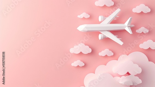 Paper airplanes on a pink sky background, paper-style graphic design, concept of travel and creativity. Generative AI