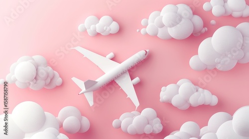 Paper airplanes on a pink sky background, paper-style graphic design, concept of travel and creativity. Generative AI