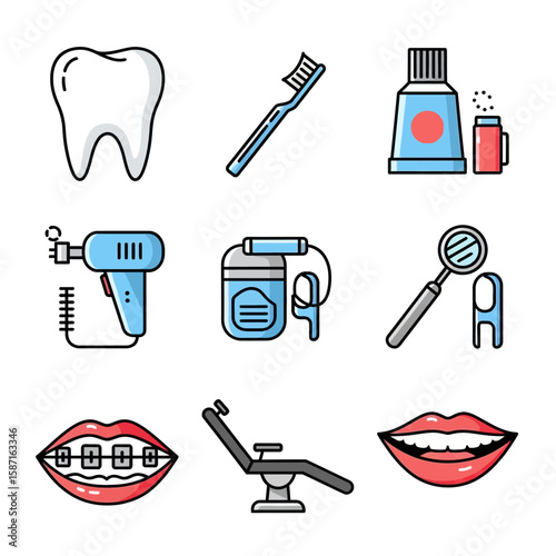Dental Care and Oral Hygiene Icons Set