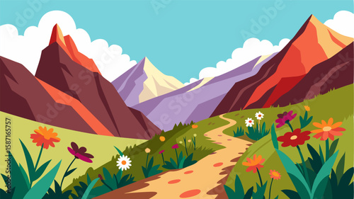 The rugged terrain of the mountain pass is dotted with vibrant wildflowers adding a touch of color to the otherwise harsh and unforgiving environment.
