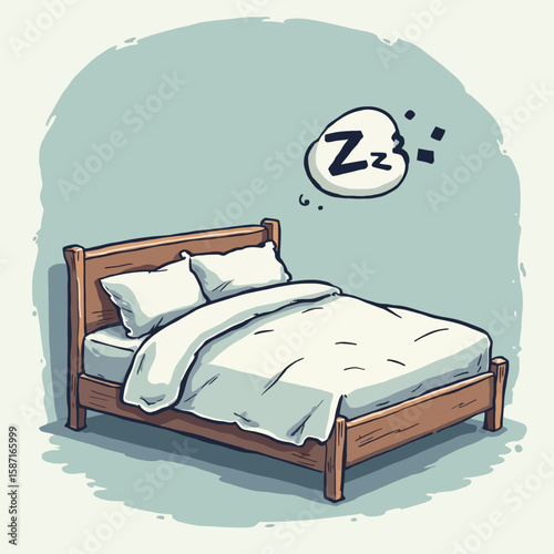 A neatly made wooden bed awaits peaceful slumber.