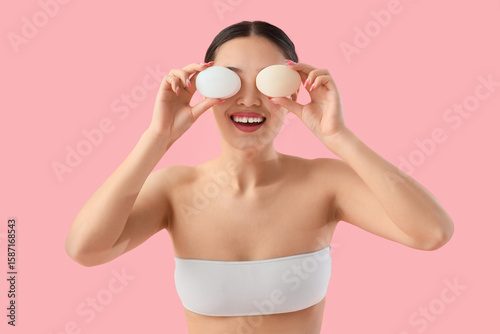 Young Asian woman with soap...