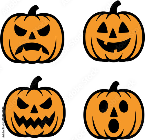 illustration cartoon vector pumpkins halloween jack o lattern character cute expression ai generated