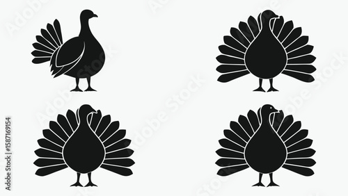 Black and white turkey silhouettes bird fowl