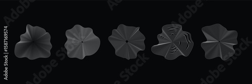 Wooden tree rings. Abstract topography circles. Organic texture shapes. Vector outline illustrations set.