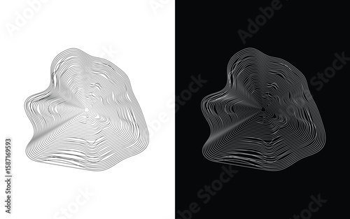 Wooden tree rings. Abstract topography circles. Organic texture shapes. Vector outline illustrations set.