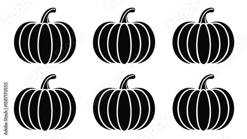 Six black pumpkins simple graphic white illustration