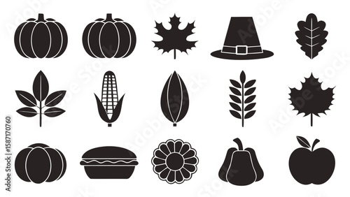 Thanksgiving harvest and pilgrim icons pilgrim hat
