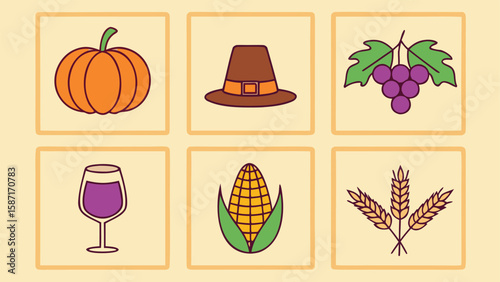 Thanksgiving harvest symbols flat illustration pumpkin