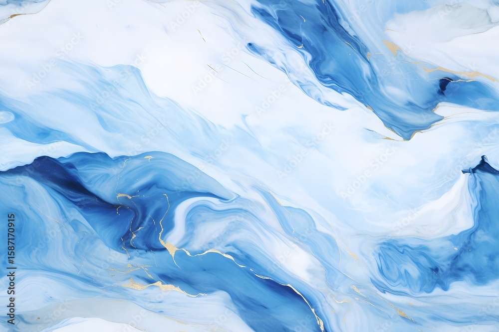 Obraz premium Blue abstract seamless pattern of alcohol ink with gold lines. Fluid art background. Creative texture for wallpaper design.