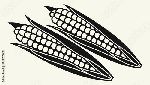 Two black corn cobs line art kernels husks