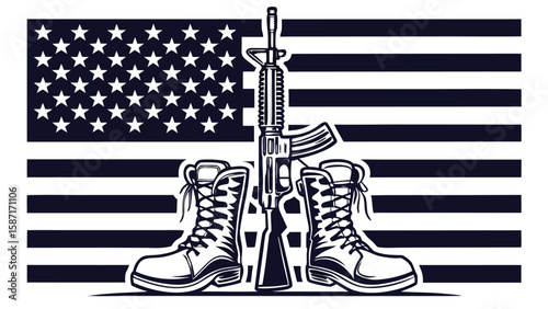 American flag with rifle and boots stars stripes
