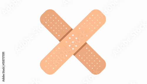 Two adhesive bandages, arranged in an intersecting cross shape, against a clean white background.