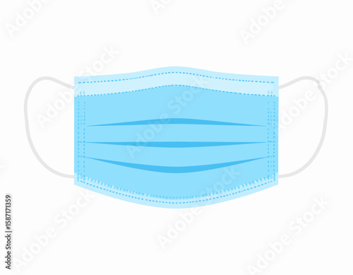 Light-blue disposable face mask, flat design, isolated on white background.
