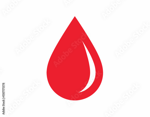 A simple, isolated, stylized illustration of a single, red blood droplet against a white background.