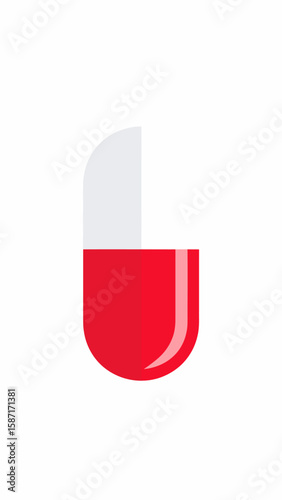 A single red and white capsule pill, isolated on white background.