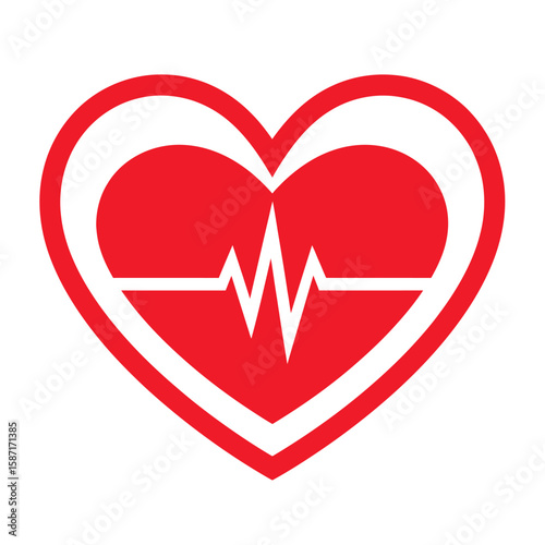 A stylized red heart with a white outline and a heartbeat line inside, representing health.