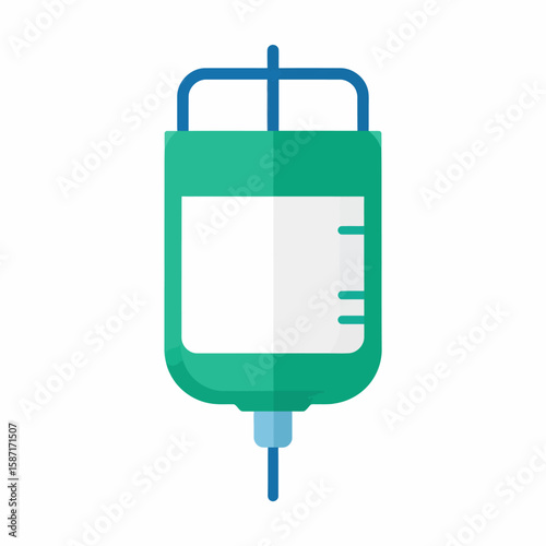 Green intravenous fluid bag, medical drip, healthcare, hospital supplies.