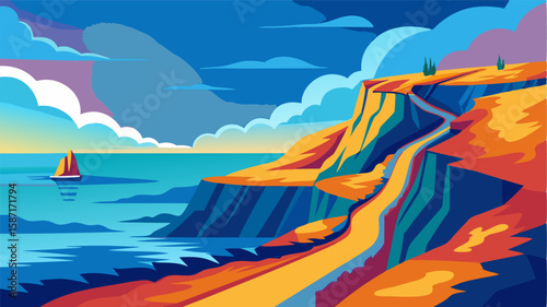The vibrant colors of the sea and sky blend together creating a stunning backdrop as you stroll along the clifftop path.