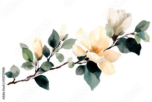 Delicate Watercolor Magnolia Branch