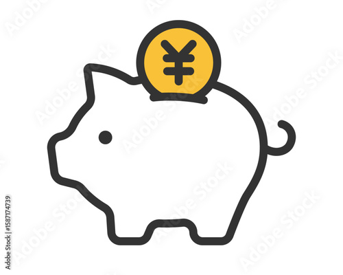 貯金箱と円硬貨アイコン ベクター節約・金融イラスト