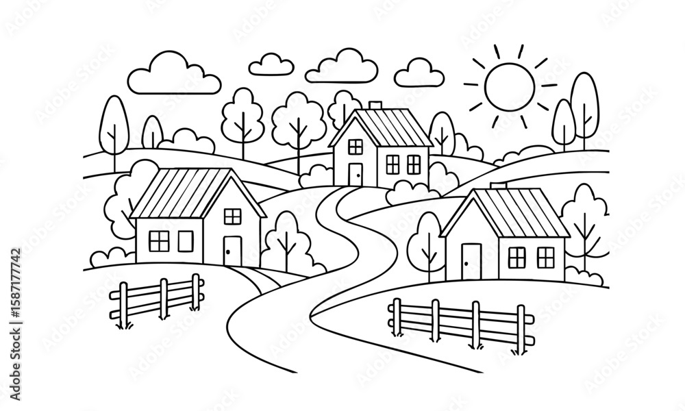 Fototapeta premium happy summer cityscape for your coloring book for kids