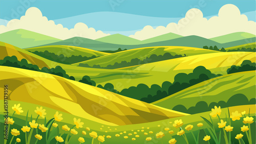 The rolling hills of the prairie are painted with fields of yellow as far as the eye can see all from the wildflowers in full bloom.