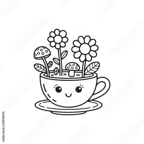 Miniature Garden Coloring Page – Bold and Easy Line Art for Relaxing Fun, Miniature Garden Coloring Page, bold easy garden illustration, Coloring Book, Coloring Pages, Printable Coloring Pages