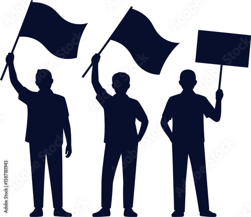 Protest march vector illustration of people with flags and signs design art silhouette