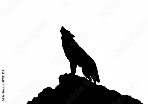 Silhouette of a wolf howling at the moon on a rocky outcrop