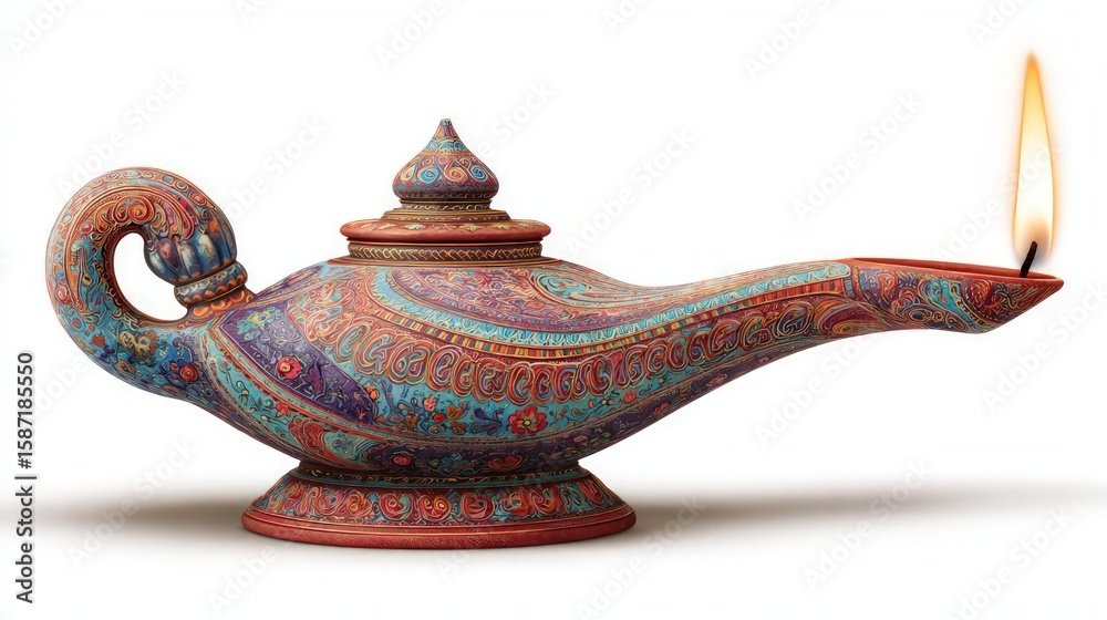 Fototapeta premium Colorful Ornate Magic Lamp With Flame