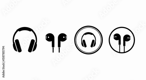 Headphones vector concept Minimalist Icons of Headsets and Earphones for Audio