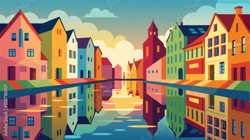 The vibrant colors of the buildings in this historic canal town are reflected in the tranquil waters giving a sense of timelessness and elegance.