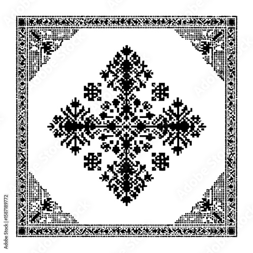 Isolated Ukrainian Vyshyvanka Filled Rectangle black white on plain background