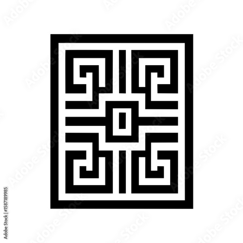 Isolated Greek Meander Filled Rectangle black white on plain background