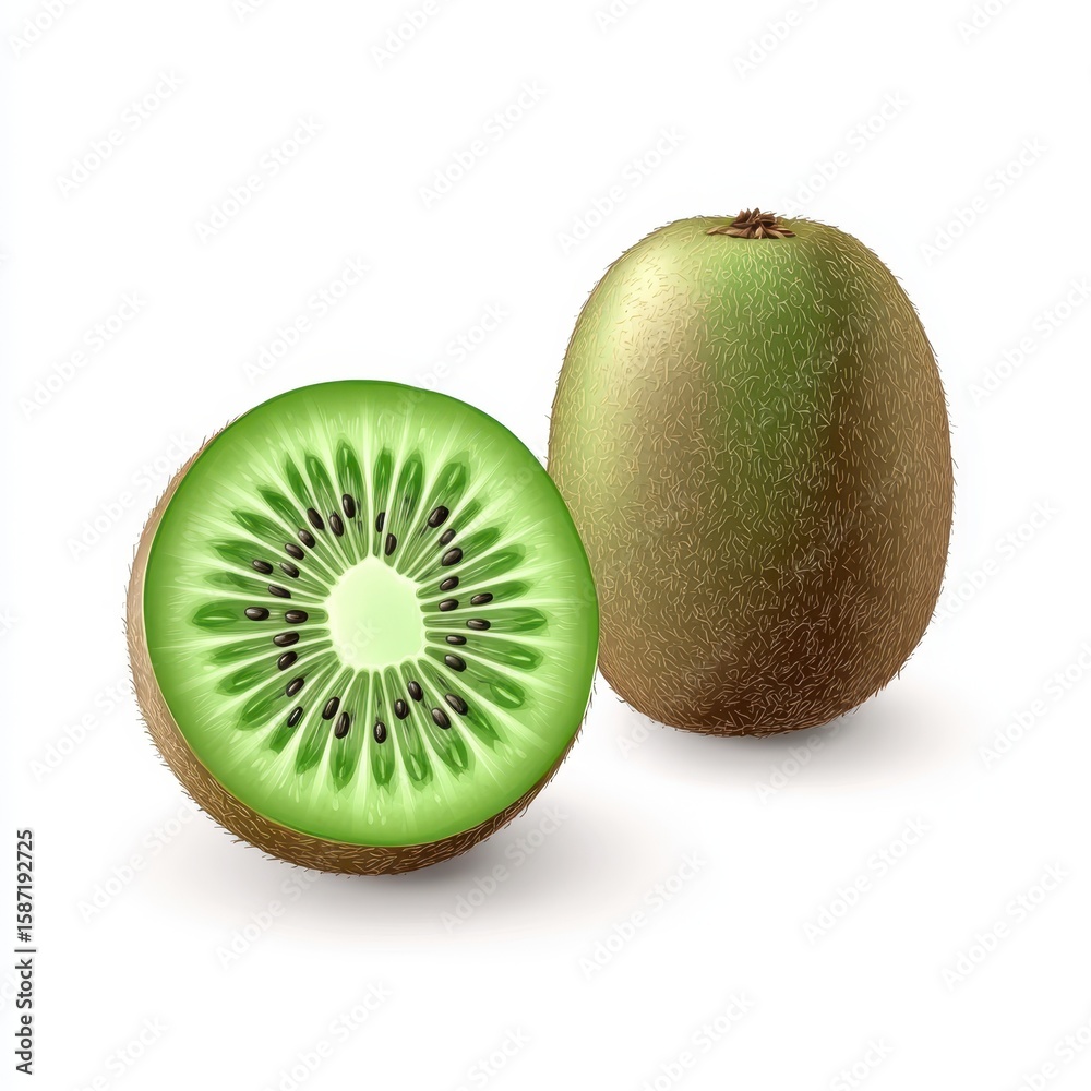 Obraz premium Whole and sliced kiwi fruit isolated on white background
