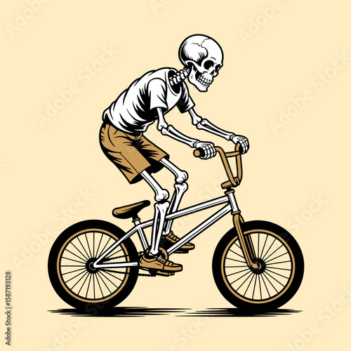 Skeleton Riding BMX Bicycle Cartoon Illustration