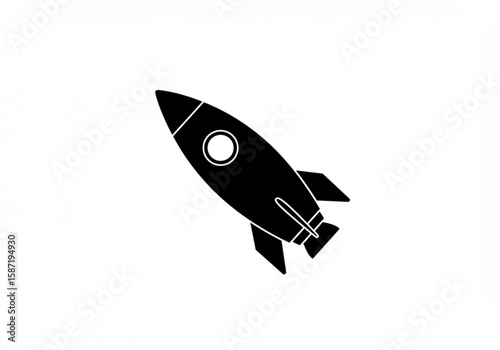 Simple black silhouette of a rocket ship launching into space