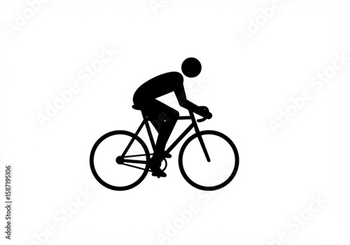 Black silhouette of a person riding a bicycle on a white background