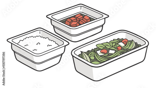 Bento box lunch meal prep containers with rice meat and salad for healthy eating and portion control