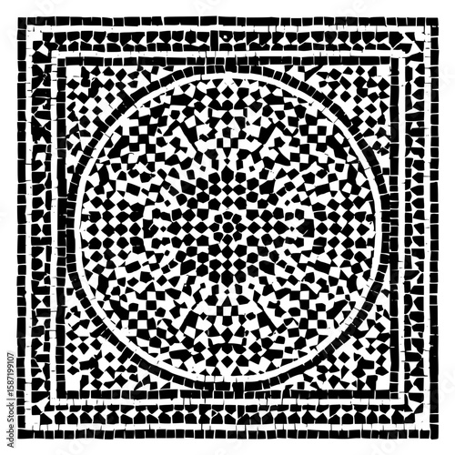 Isolated Tunisian Mosaic Filled Rectangle black white on plain background