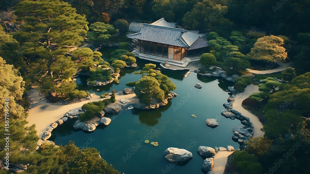 Japanese garden aerial view Japanese garden aerial view