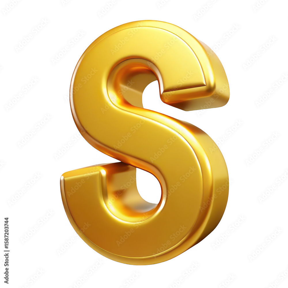 Naklejka premium Golden Letter S 3D Render on Transparent Background