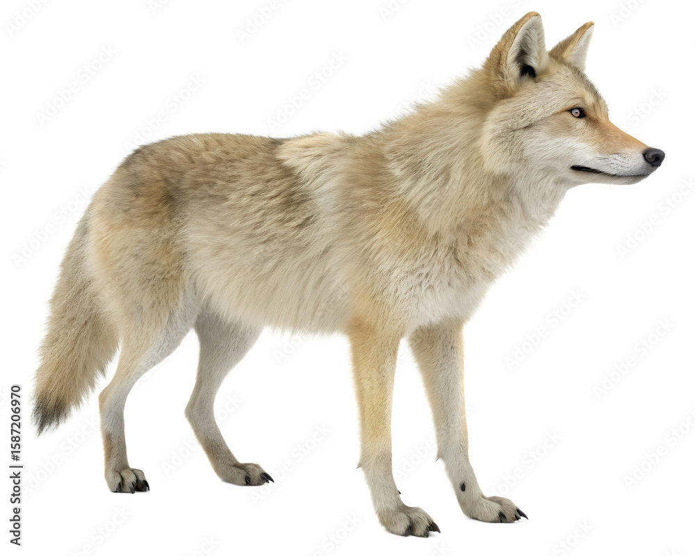Fototapeta premium A detailed fullbody studio shot of a coyote standing alertly.