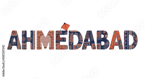Ahmedabad City Text India Festive Design.