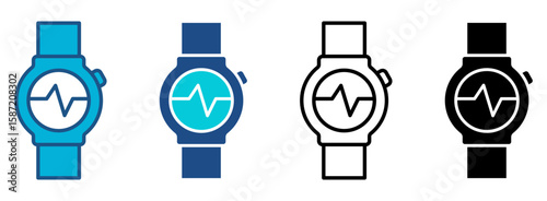 Smart Watch Icon Set With Multiple Styles. Vector Illustration