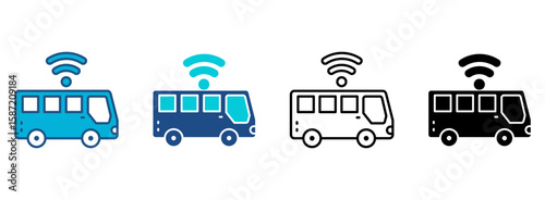 Bus Icon Set With Multiple Styles. Vector Illustration