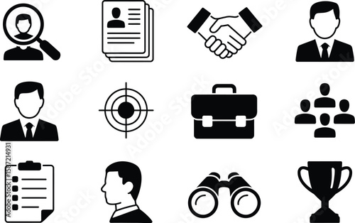 Business and Employment Icons in Black and White hiring