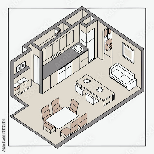 Apartment floor plan in vector style generated by ai
