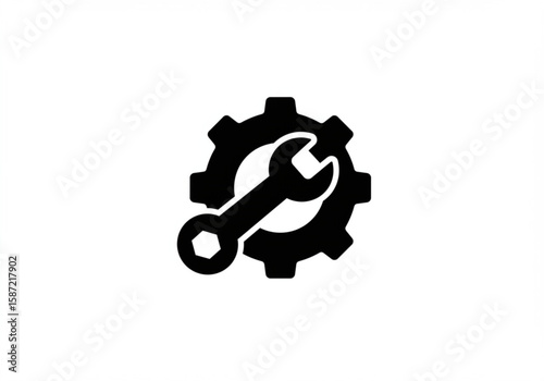 Black silhouette of a wrench and gear icon representing repair and mechanics